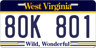 WV license plate 8OK801