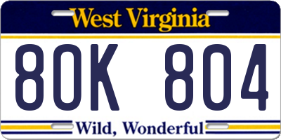 WV license plate 8OK804