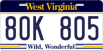 WV license plate 8OK805