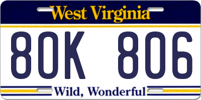 WV license plate 8OK806