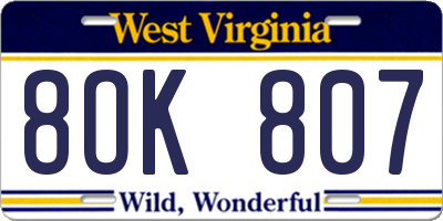 WV license plate 8OK807