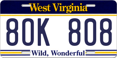 WV license plate 8OK808
