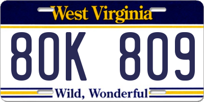 WV license plate 8OK809