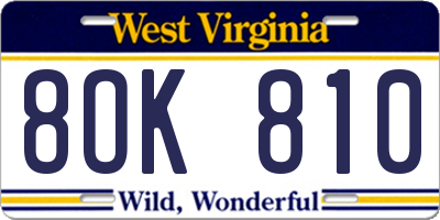 WV license plate 8OK810