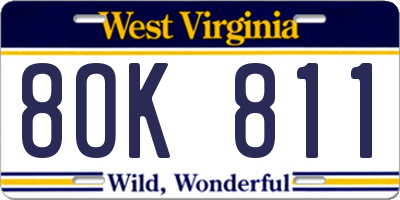 WV license plate 8OK811