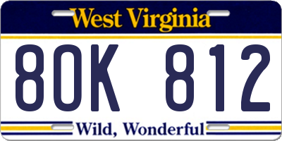 WV license plate 8OK812