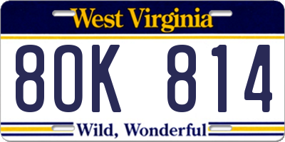 WV license plate 8OK814