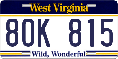 WV license plate 8OK815
