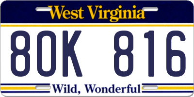 WV license plate 8OK816