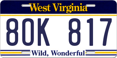 WV license plate 8OK817
