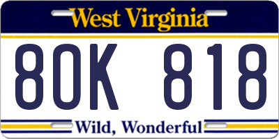 WV license plate 8OK818