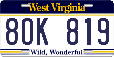WV license plate 8OK819