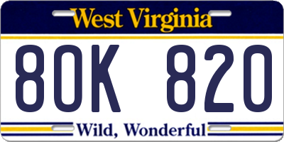 WV license plate 8OK820
