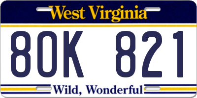 WV license plate 8OK821
