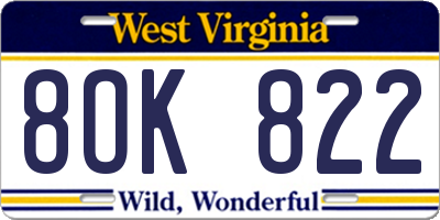 WV license plate 8OK822