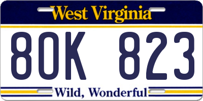 WV license plate 8OK823
