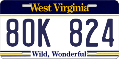 WV license plate 8OK824