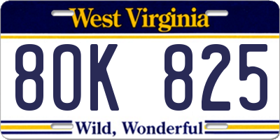 WV license plate 8OK825