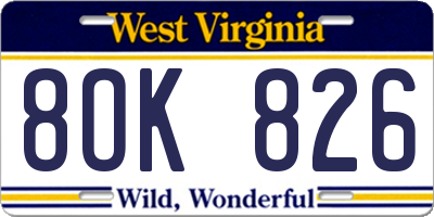 WV license plate 8OK826