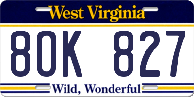 WV license plate 8OK827