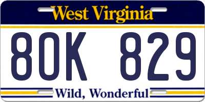 WV license plate 8OK829