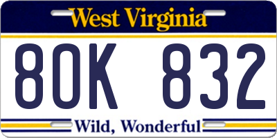 WV license plate 8OK832