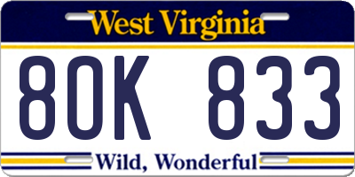 WV license plate 8OK833