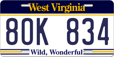 WV license plate 8OK834