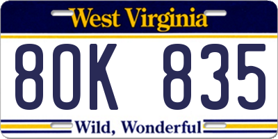 WV license plate 8OK835