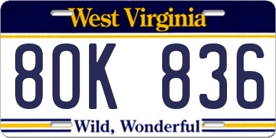WV license plate 8OK836