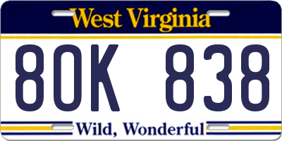 WV license plate 8OK838