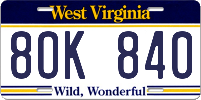 WV license plate 8OK840