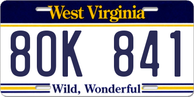 WV license plate 8OK841