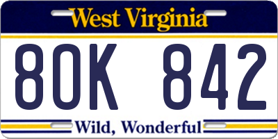 WV license plate 8OK842