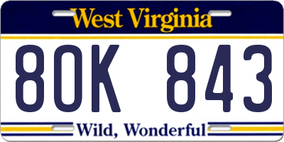 WV license plate 8OK843