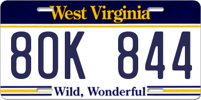 WV license plate 8OK844