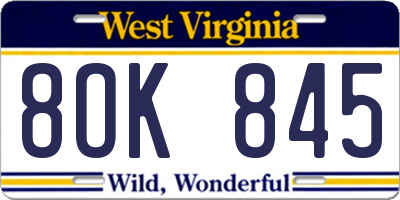 WV license plate 8OK845