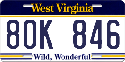 WV license plate 8OK846