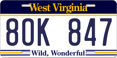 WV license plate 8OK847