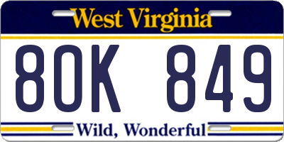 WV license plate 8OK849
