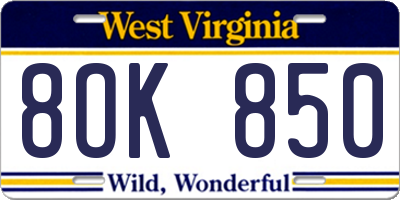 WV license plate 8OK850