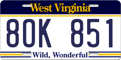 WV license plate 8OK851