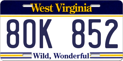 WV license plate 8OK852