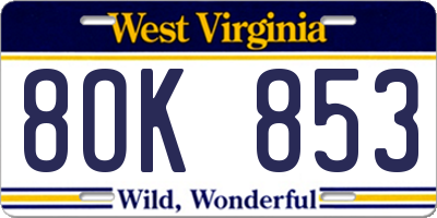 WV license plate 8OK853