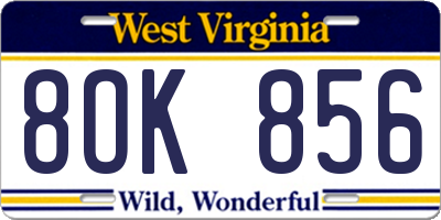 WV license plate 8OK856