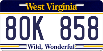 WV license plate 8OK858