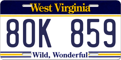WV license plate 8OK859