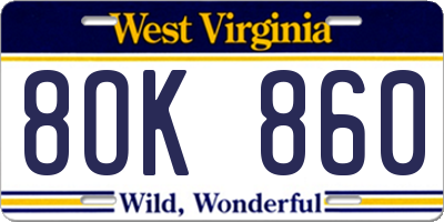 WV license plate 8OK860