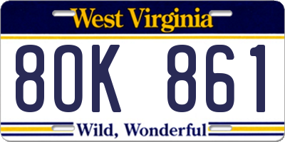 WV license plate 8OK861