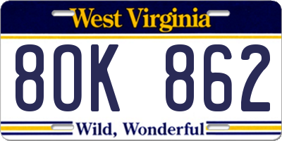 WV license plate 8OK862